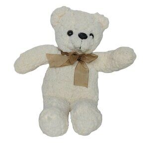 MS Teddy Bear Cream Bow Plush Stuffed Animal 11.5"